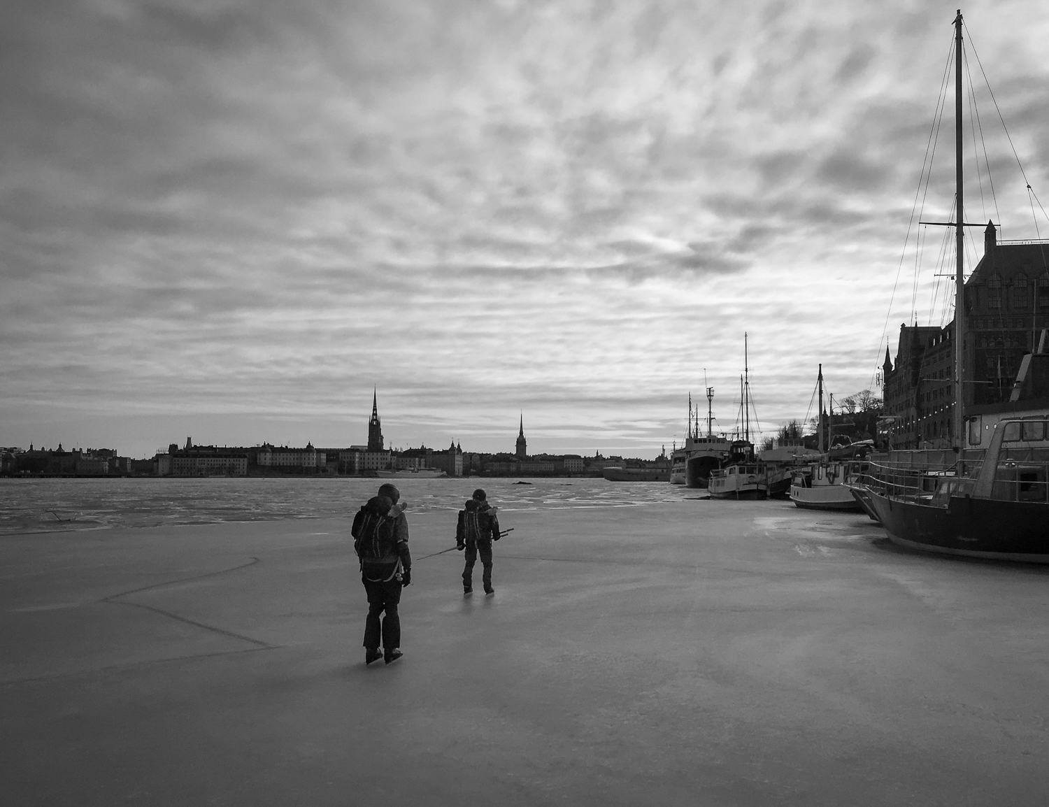 Långfärdsskridskoåkare på Riddarfjärden