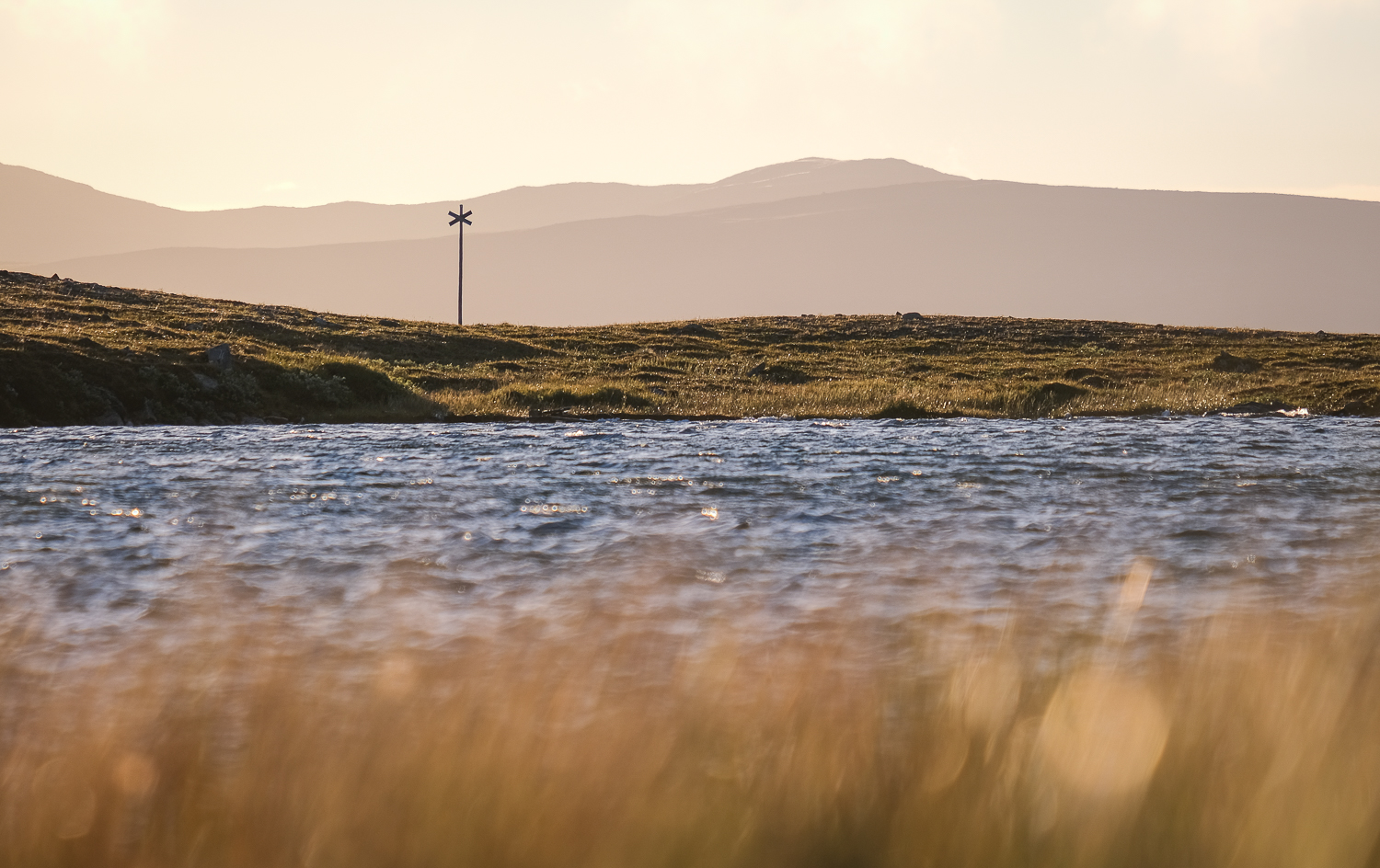 Ett ledkryss vid en tjärn strax söder om Helags